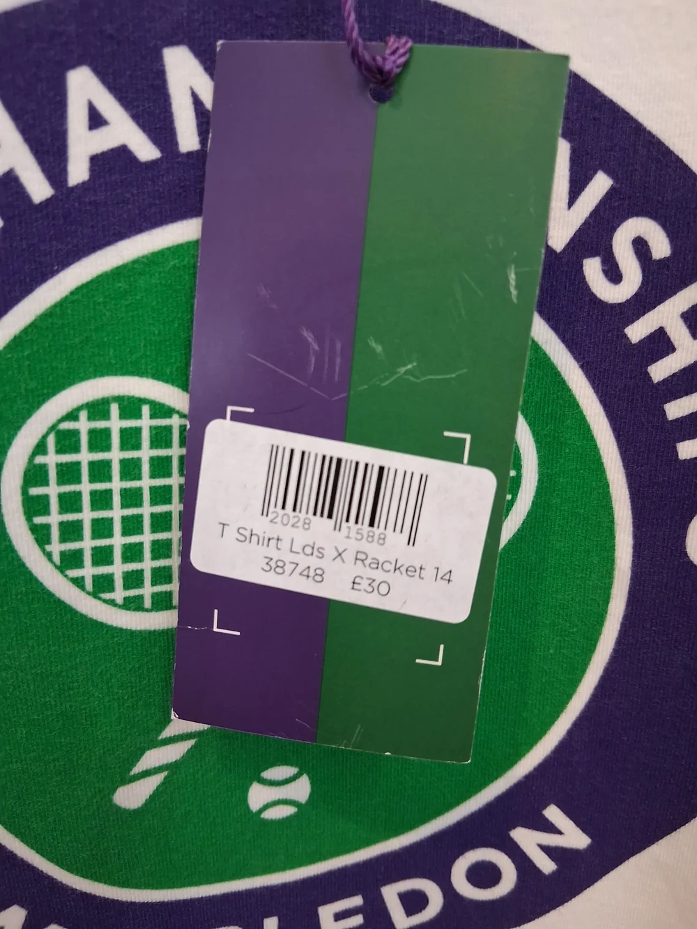 Wimbledon White Tee with Purple and Green Crest - Picture 4 of 7
